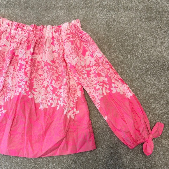 Lilly Pulitzer Pink Floral Off Shoulder Long Sleeve Top Blouse Women's size S - Picture 3 of 6